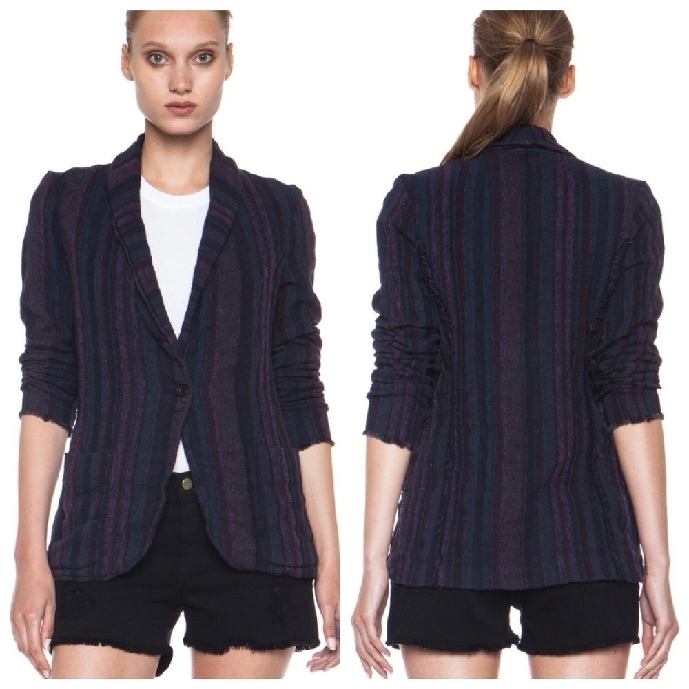 Raquel Allegra Jacquard Stripe Cotton Blend Blazer Jacket Cardigan